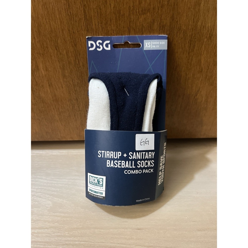 DSG Stirrup + Sanitary Baseball Socks Navy and White, Youth XS 9K-1Y New